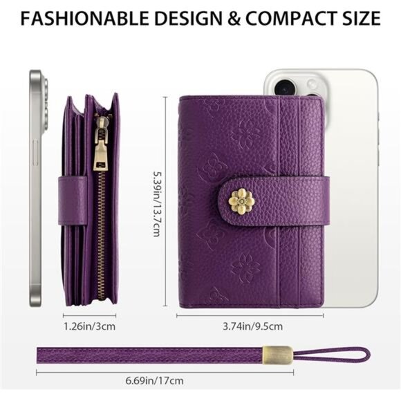 Small Wallet with Zipper Coin Pocket Purple - Picture 5 of 7